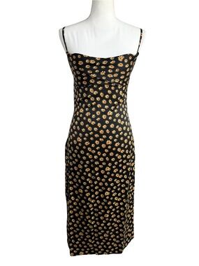 NWT WeWoreWhat Ditsy Daisies Cowl Neck Black Floral Midi Slip Dress Size 2